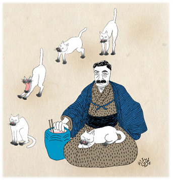 漱石と猫とカステラ/イラスト